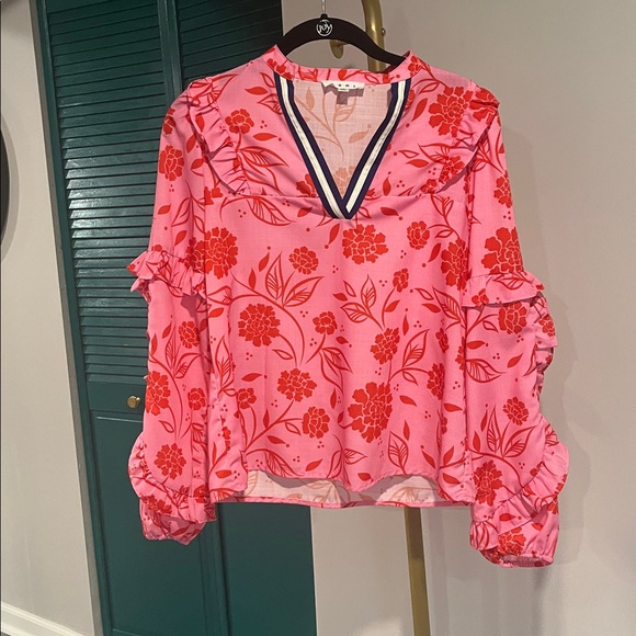 THML Pink Floral Boho Blouse Ruffle Sleeve Boutique Top NWOT xs - Picture 2 of 6